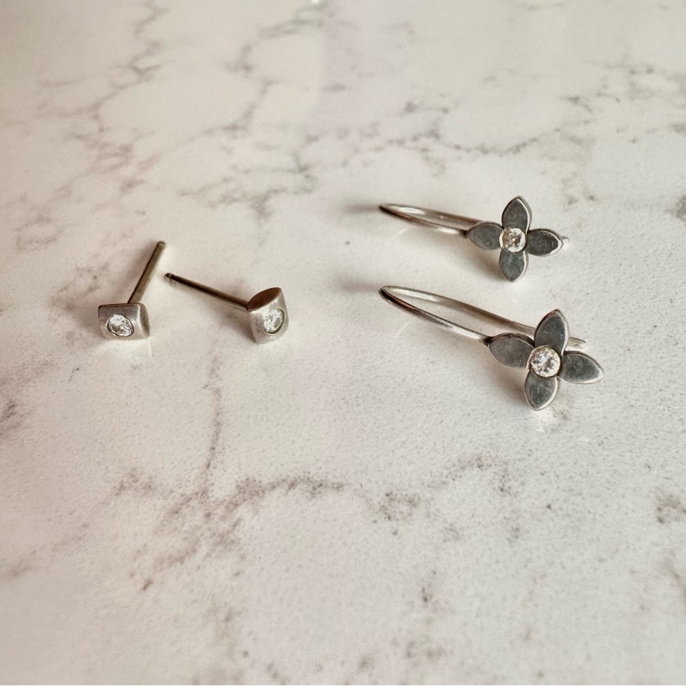 Dainty Sterling silver and crystal earrings, 2 pairs